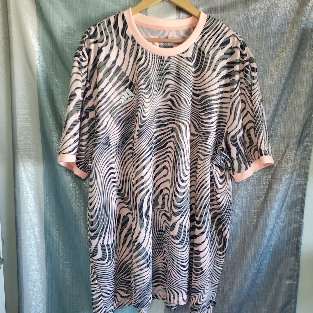 Adidas Climalite Mens 2XL Pink Olive Zebra Print Soccer Jersey Training‎ Shirt